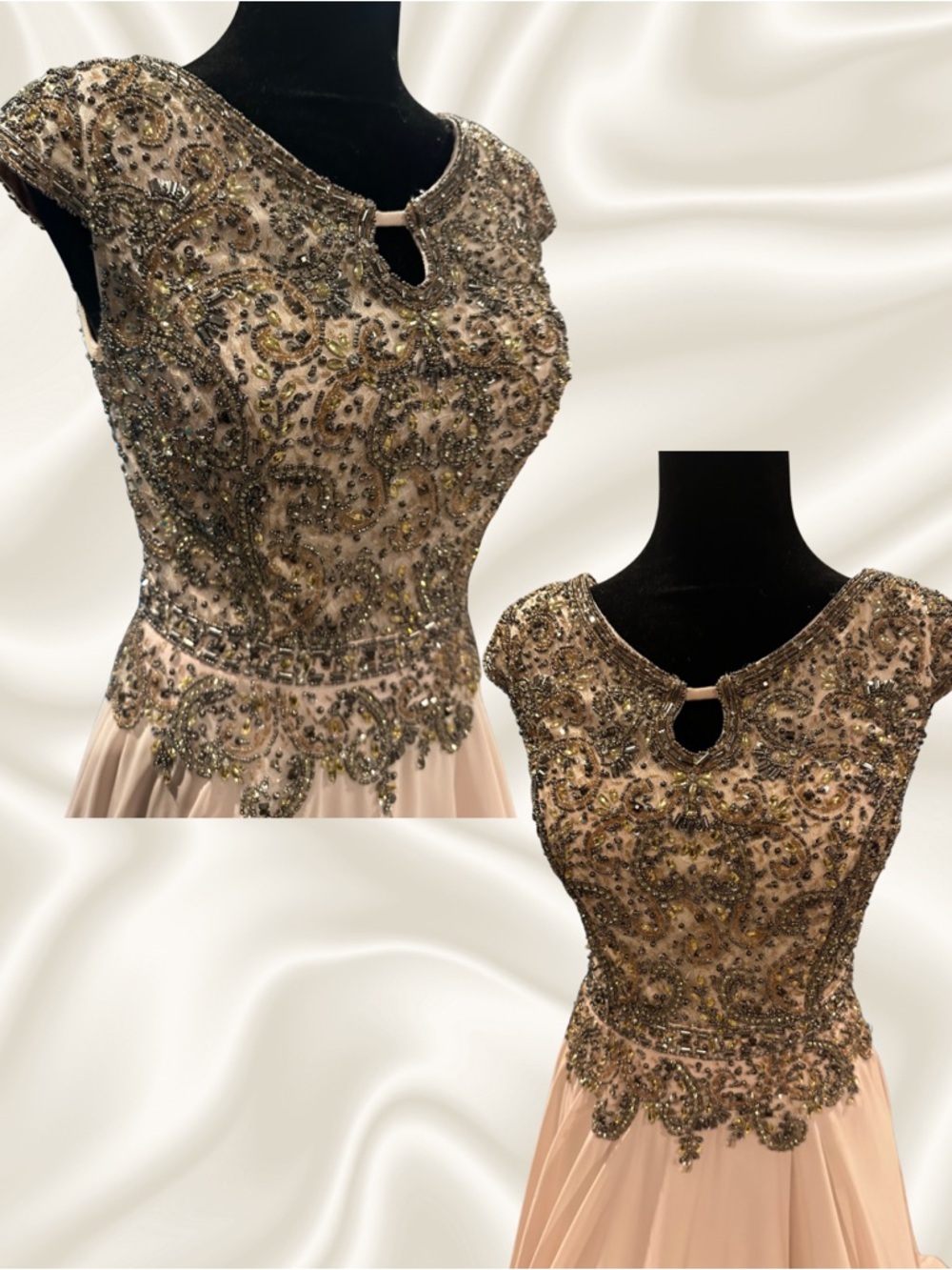 Embellished Cap-Sleeve Evening Dress in Blush Pink